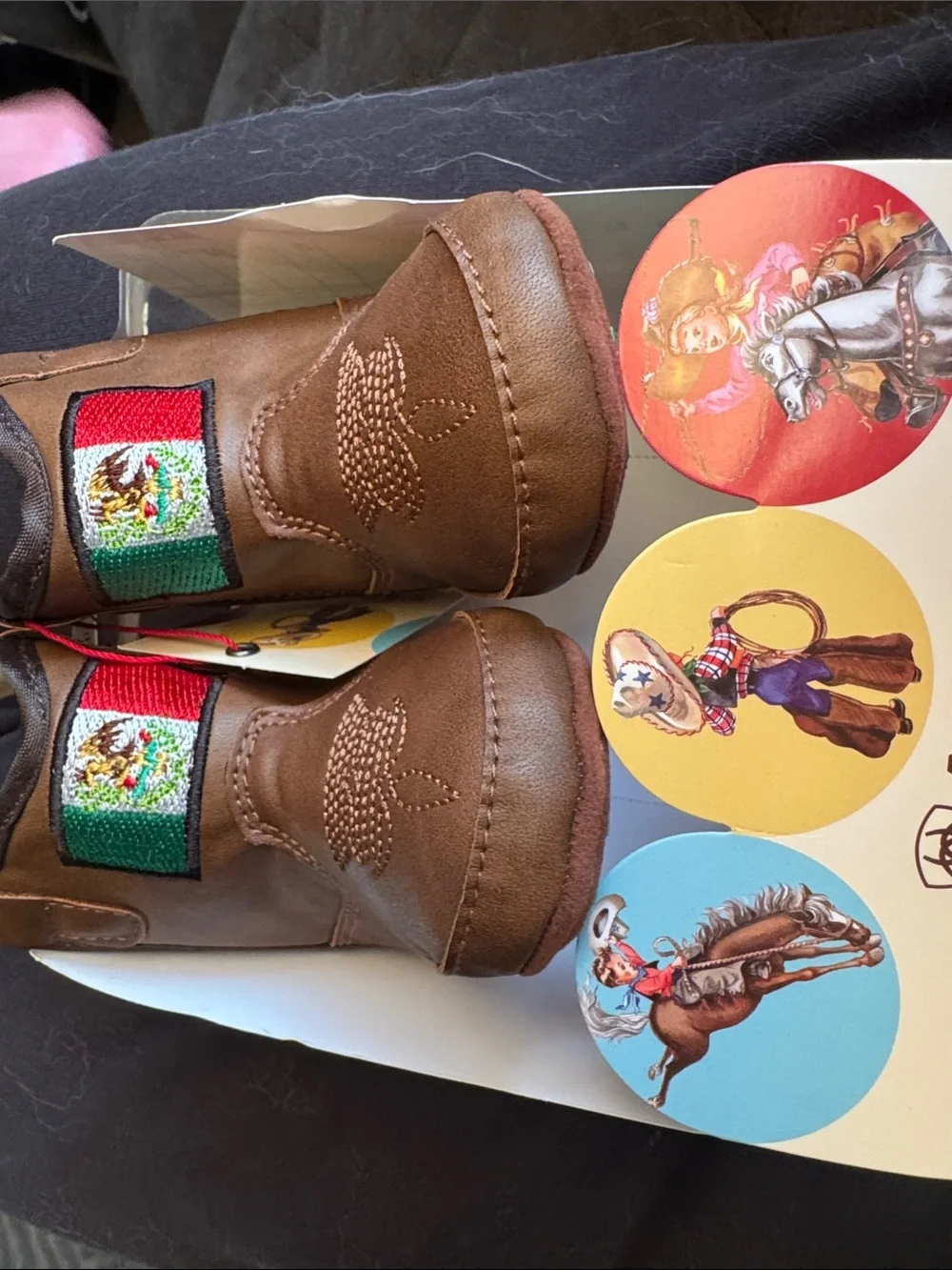 Ariat Kids Brown Suede Boots  with Red and green Accents